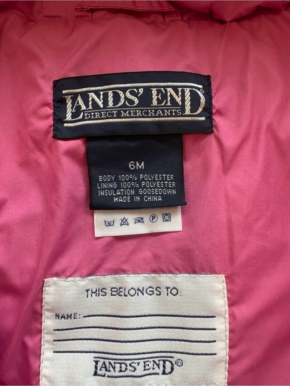 Lands End Pink Goose Down Baby Bunting Hooded Snowsuit Girl’s Size 6 Months SPOT
